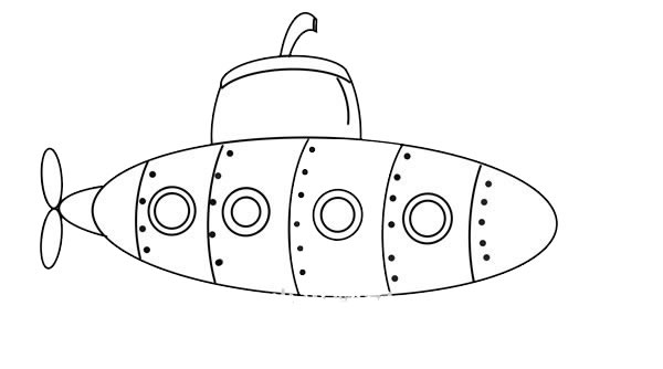 卡通潛水艇簡(jiǎn)筆畫彩色畫法步驟圖片